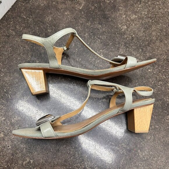 Badgley Mischka Wood Crystal Ankle T Strap Open Toe Heel Size 9 Strappy 90s Y2K - Picture 7 of 9